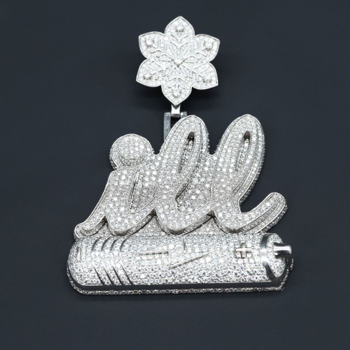 Custom made fully iced out 14 kt white gold labgrown diamond pendant for men or women