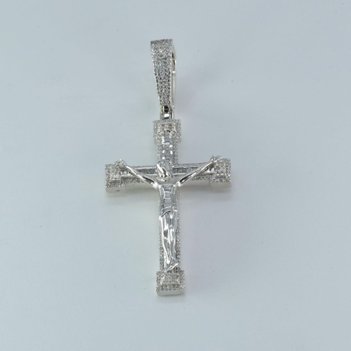 Custom small cross inspired diamond pendant in 14 kt white gold with vvs clarity to beautify jewelry product