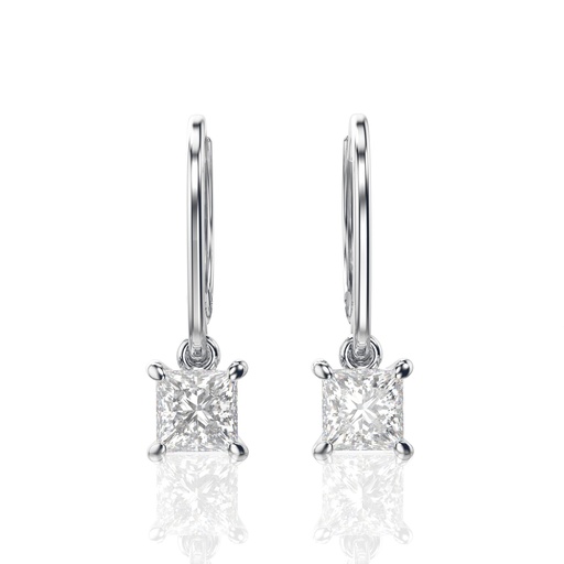 3.00ct Princess Cut Diamond Dangle Huggie Hoop Earrings For Women