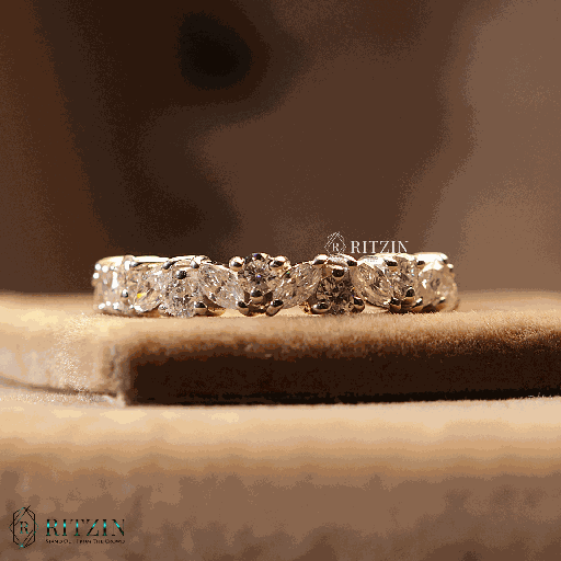 Marquise and Round Shape Moissanite Half Eternity Wedding Band For Women