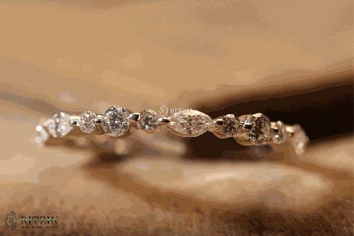 Marquise and Round Cut Moissanite Half Eternity Wedding Band For Women 