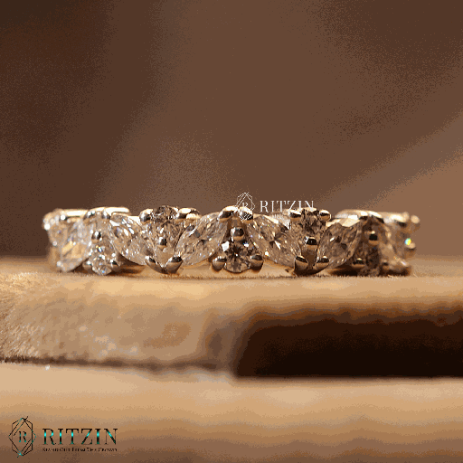 Marquise and Round Cut Diamond Half Eternity Wedding Band For Women 