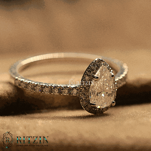 Pear Cut Diamond Halo With Solitaire Accents Engagement Ring For Women