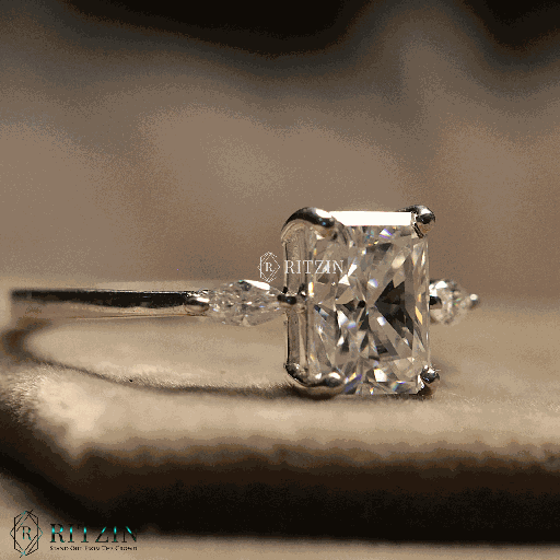 Moissanite 3 Stone Engagement Radiant Cut Ring for Women Birthday Gift