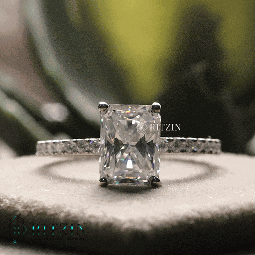 Radiant Cut Diamond Solitaire With Accents Engagement Ring For Women