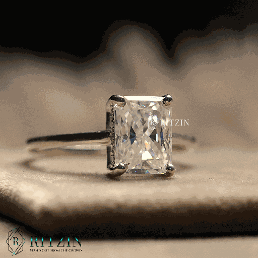 Radiant Cut Hidden Halo Style Engagement Ring For Women