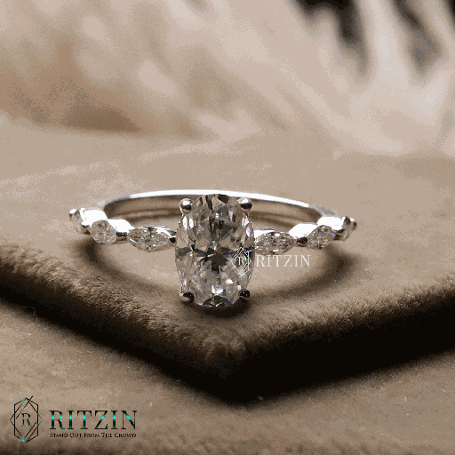 Oval And Marquise Cut Diamond Hidden Halo Style Engagement Ring For Women 