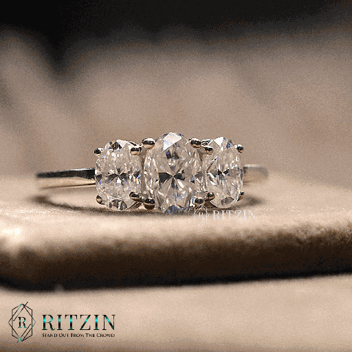 Oval Cut Diamond Three Stone Style Engagement Ring For Women