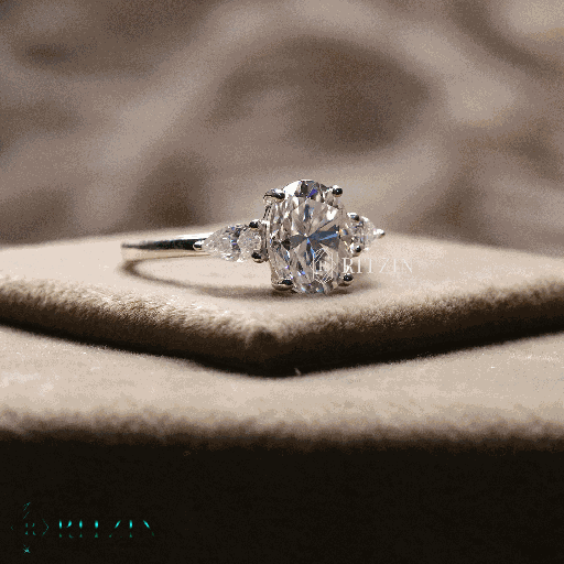 Oval And Pear Cut Diamond Three Stone Style Engagement Ring For Women