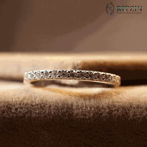 Round Cut Diamond Half Eternity Wedding Band For Women