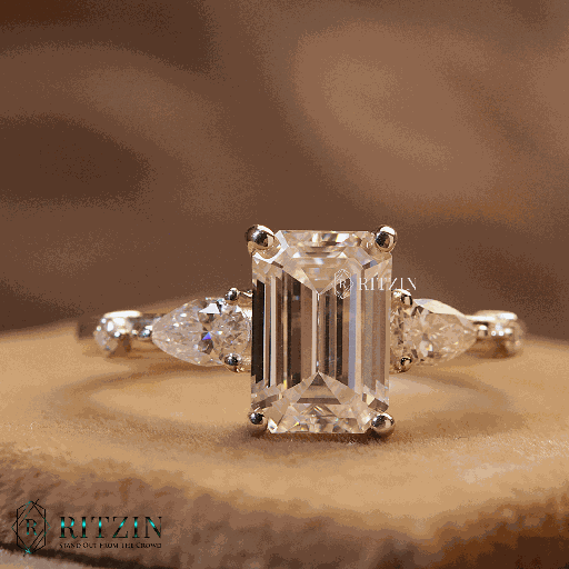 Emerald And Pear Shape 5 Stone Style Engagement Ring For Women