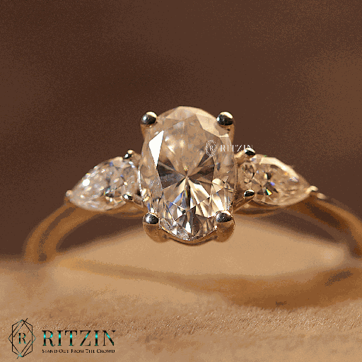 Oval And Pear Cut Diamond 3 Stone Engagement Ring For Women