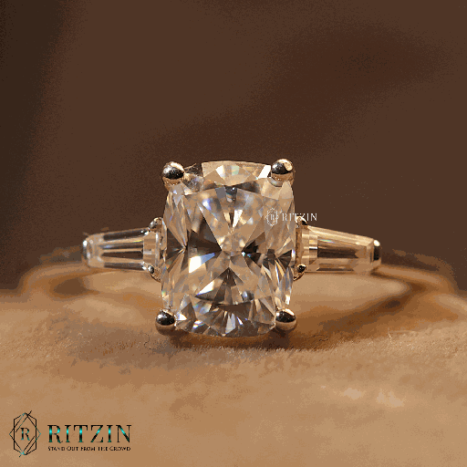 Elongated cushion Cut Diamond 3 stone Style Engagement Ring For Women