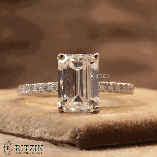 Emerald Cut Diamond Hidden Halo With Accents Engagement Ring For Women