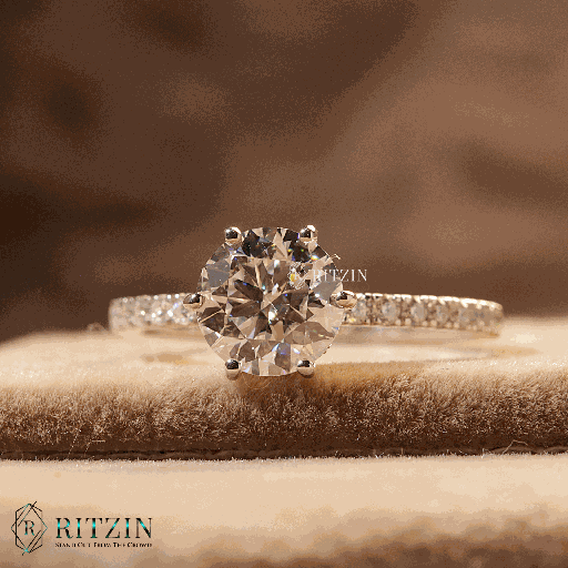 Round Cut Diamond Hidden Halo With Accent Engagement Ring For Women 