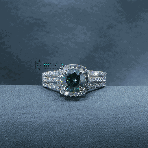  Green Round Cut Diamond Halo With Solitaire Accents Style Heavy Design Ring Engagement Ring For Women