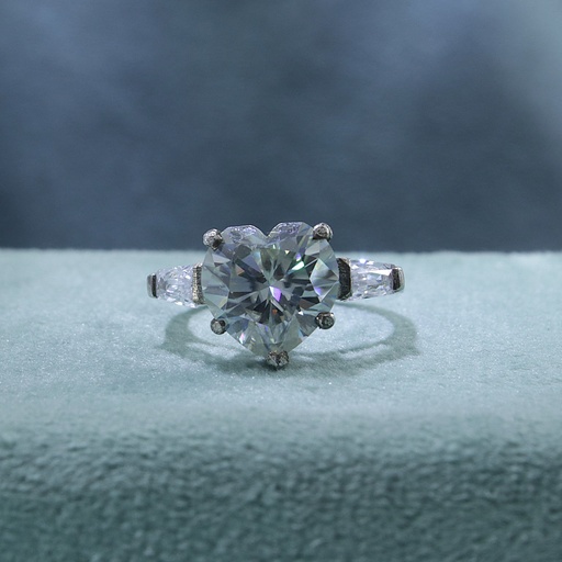 Heart And Tapered Baguette Cut Diamond 3 Stone Style Engagement Ring For Women