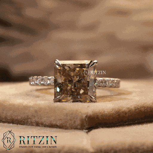 Brown Princess And Round Cut Moissanite solitaire With Accents Engagement Ring For Women