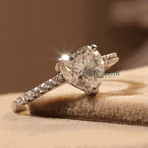 Heart And Round Cut Diamond Solitaire With Accent  Engagement Ring For Women  