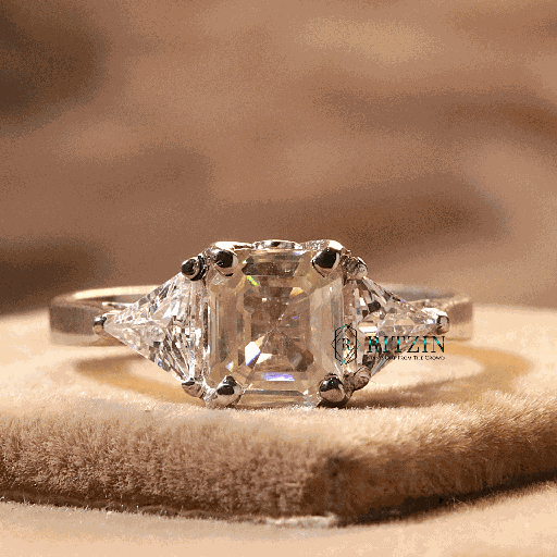 Brown Asscher Cut Diamond 3 Stone Style Engagement Ring For Women