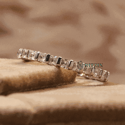 Princess Cut Diamond Bar Setting Full Eternity Wedding Band For Women