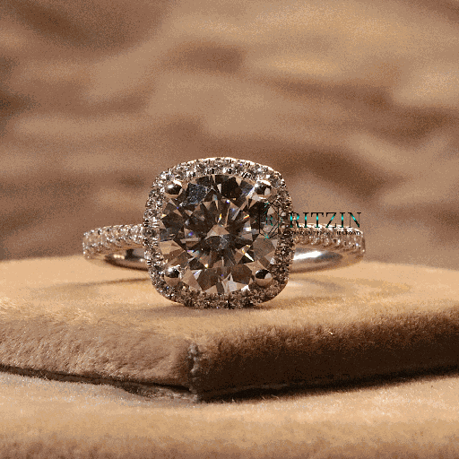 Round Cut Diamond Halo With Accents Style Engagement Ring For Women