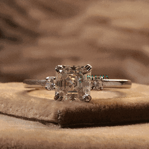  Off White Asscher Cut Diamond 3 Stone Style Engagement Ring For Women