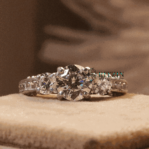 Round Cut Diamond Solitaire With Accents Style Engagement Ring for Women