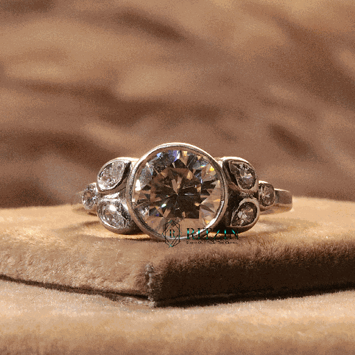 Brown Round Cut Diamond 7 Stone Style Engagement Ring For Women 