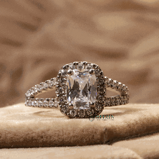 Elongated Cushion Cut Diamond Halo With Split Shank Style Engagement Ring For Women