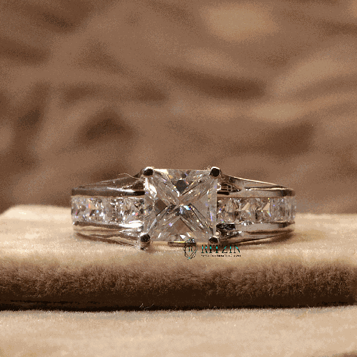 Princess Cut Diamond Solitaire With Accent Engagement Ring For Women