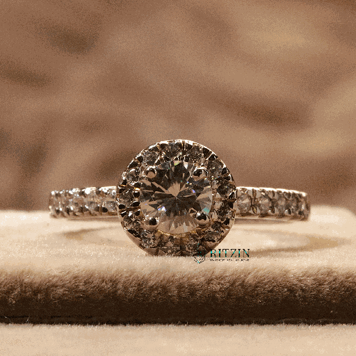 Round Cut Diamond Halo With Solitaire Accent Engagement Ring For Women 