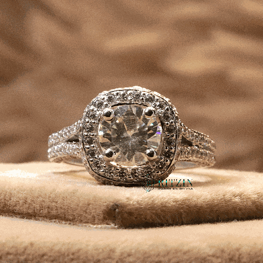 Round Cut Diamond Hidden Halo With Solitaire Accents Engagement Ring For Women