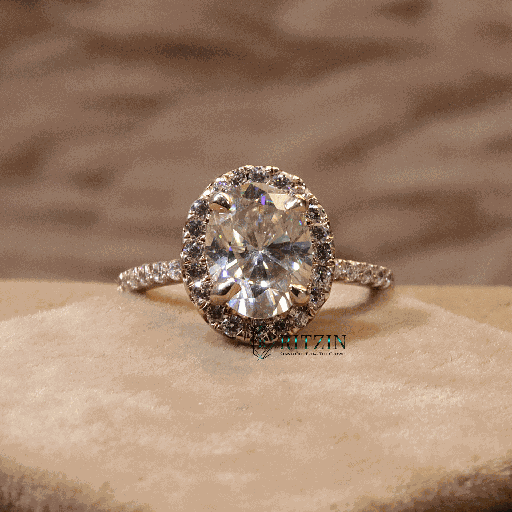  Oval And Round Cut Diamond Halo With Solitaire Accent Engagement Ring For Women