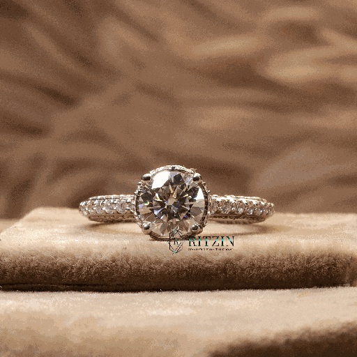 Round Cut Diamond Hidden Halo With Accent Engagement Ring For Women 