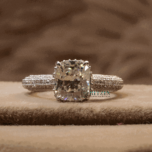 Elongated Cushion Cut Diamond Hidden Halo With Accents Style Engagement Ring For Women 