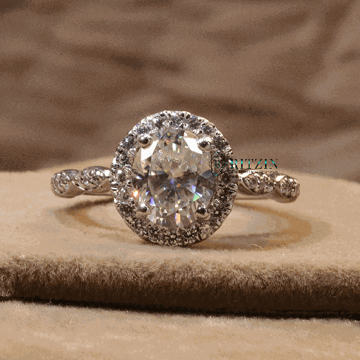 Oval And Round Cut Halo With Accent Engagement Ring For Women