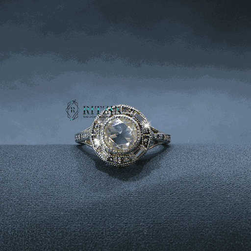 Rose Round Cut Diamond Art Deco Style Engagement Ring For Women 