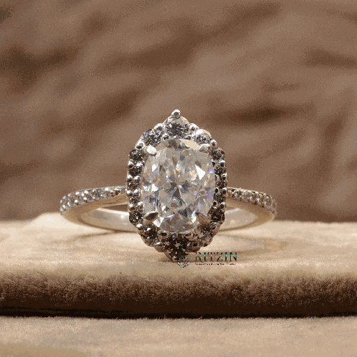 Oval And Round Cut Diamond Halo With Accent Engagement Ring For Women 