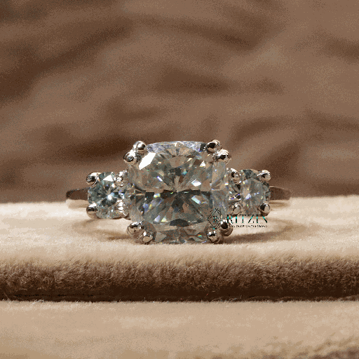 Cushion And Round Cut Diamond 3 Stone Style Engagement Ring For Women