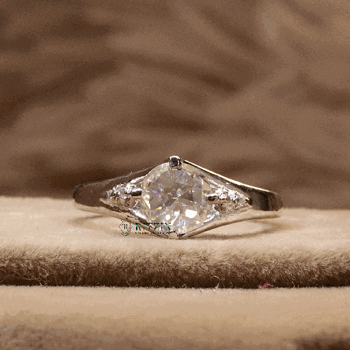 Rose Round Cut Diamond Solitaire With Accent Engagement Ring For Women