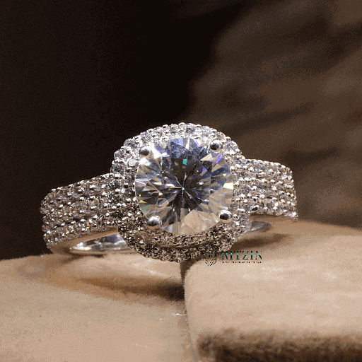 Round Cut Diamond Double Halo With Accent Engagement Ring For Women