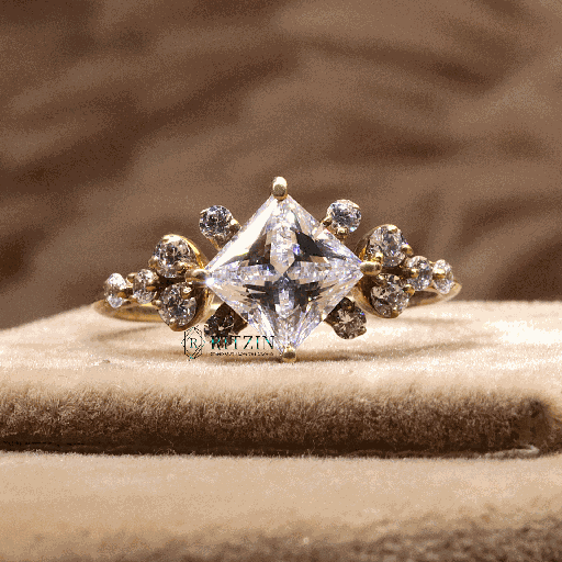 Princess And Round Cut Diamond Cluster Style Engagement Ring For Women