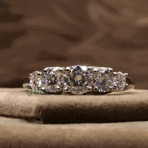 Round Cut Diamond 5 Stone Style Engagement Ring For Women 
