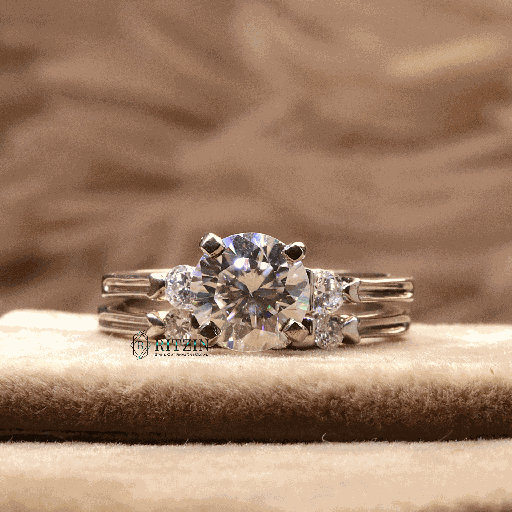 Round Cut Diamond 3 Stone Style Bridal Set Wedding Ring For Women 