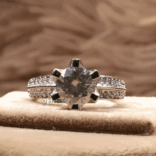 Round Cut Diamond Solitaire With Accent Engagement Ring For Women 