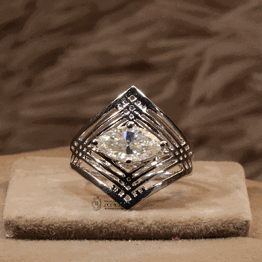 Off White Marquise Cut Diamond Solitaire Engagement Ring For Women  