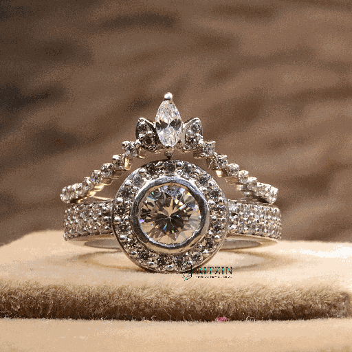 Round And Marquise Cut Diamond Heavy Ring Bridal Set Engagement Ring For Women