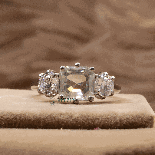 Asscher And Round Cut 3 Stone Style Engagement Ring For Women