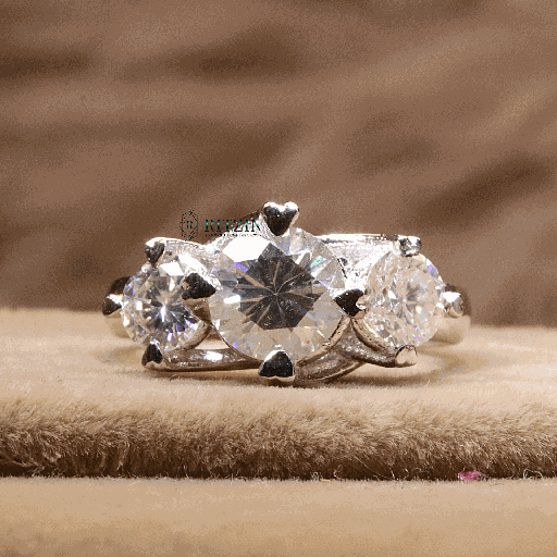 Round Cut Diamond 3 Stone Style Engagement Ring For Women